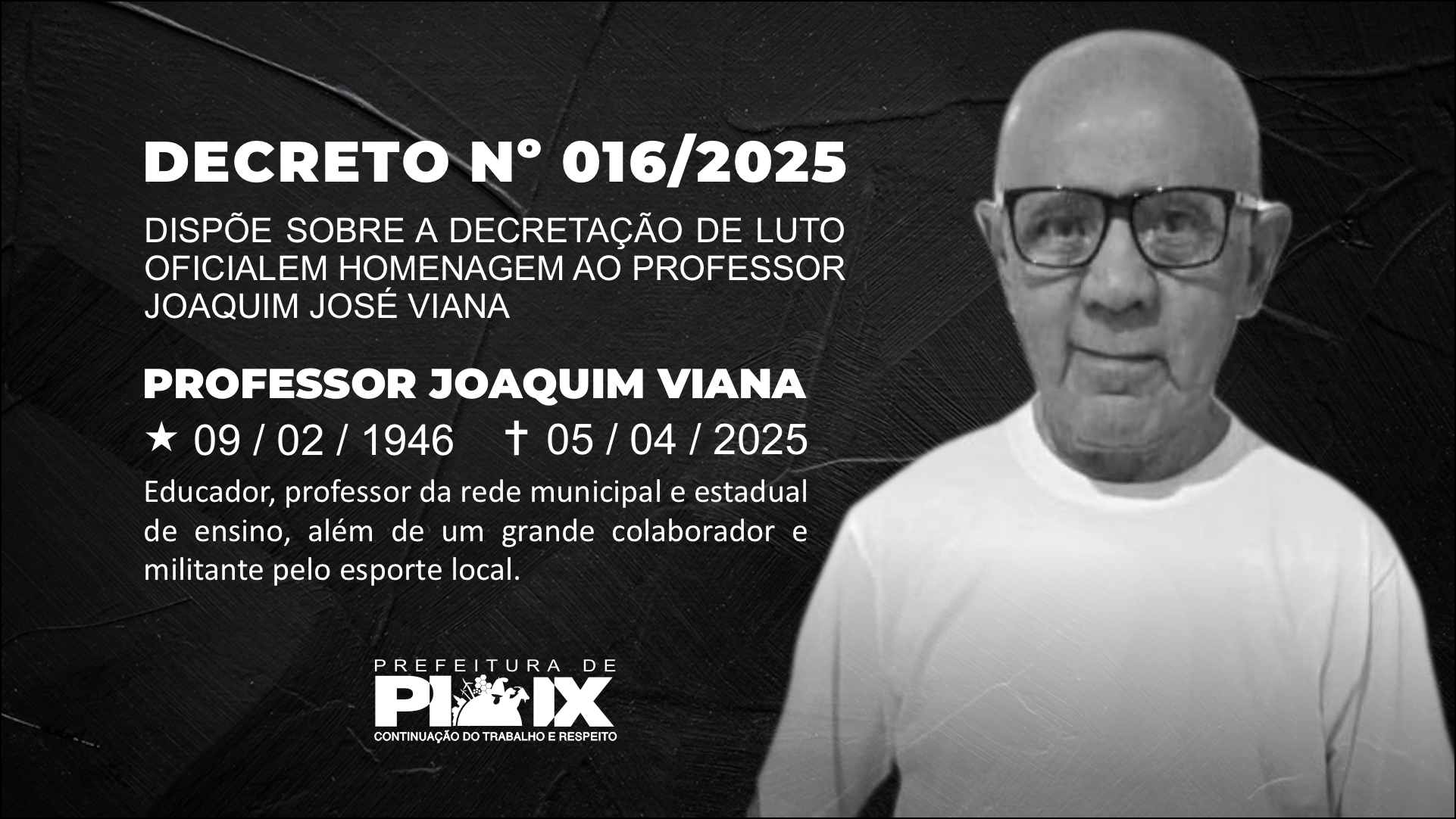  LUTO POR PROFESSOR JOAQUIM VIANA